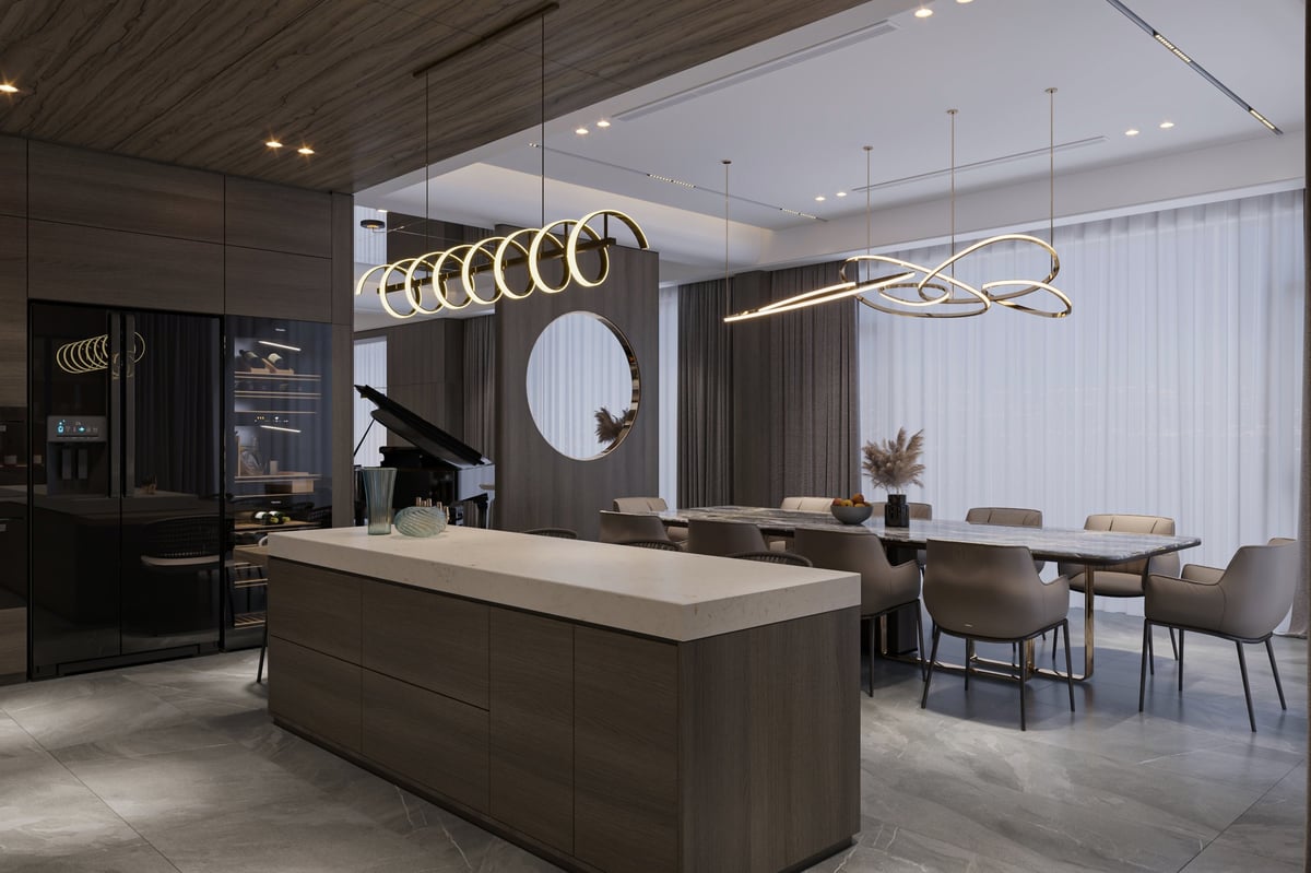 Elegant open living and kitchen area