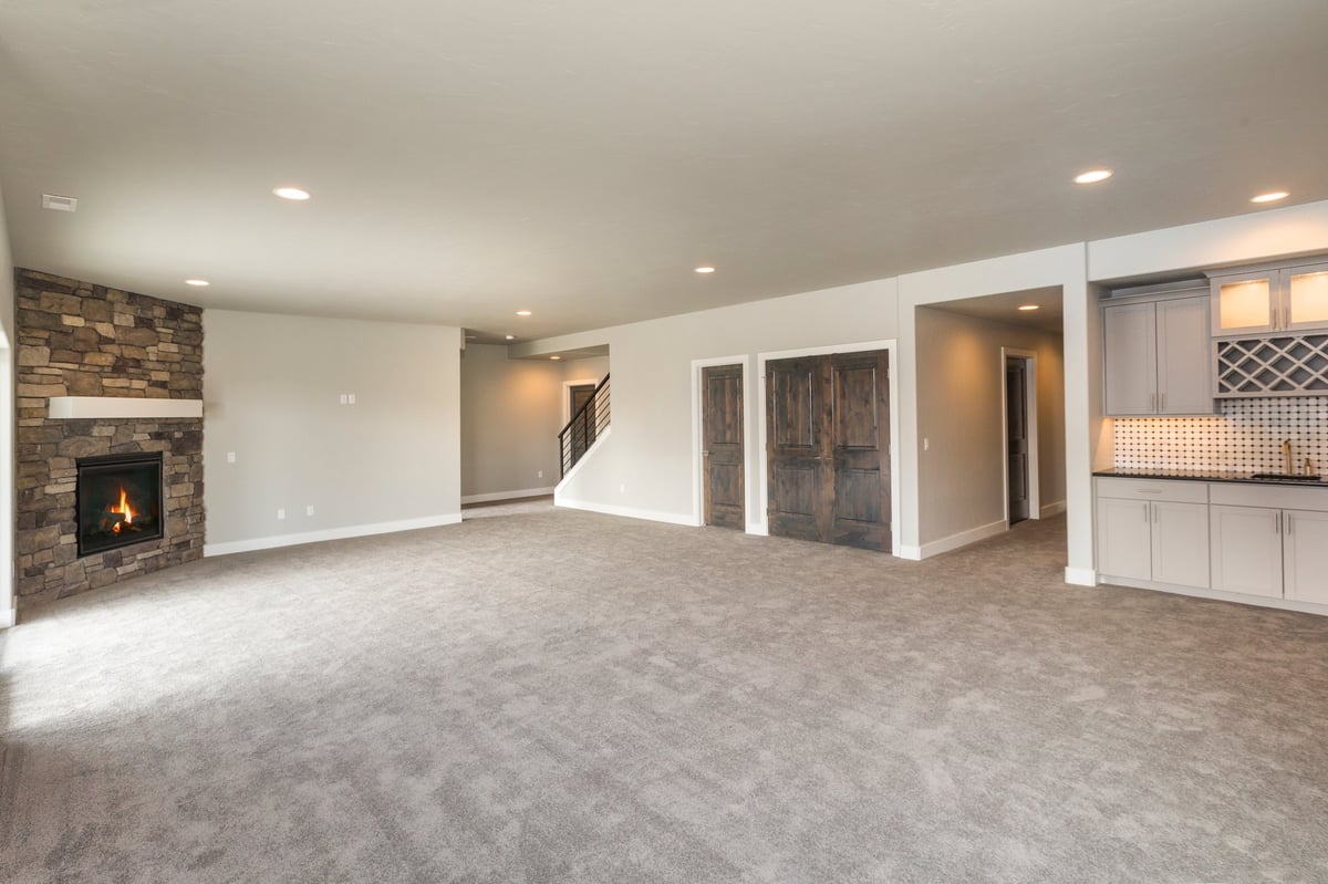 Large open basement recreation room